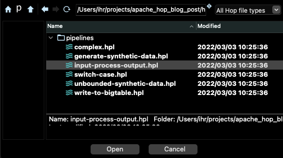 Apache Hop select pipeline