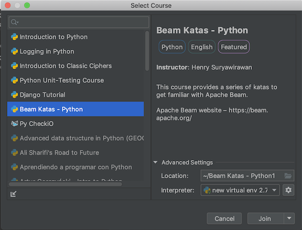 Beam Kata - PyCharm Edu